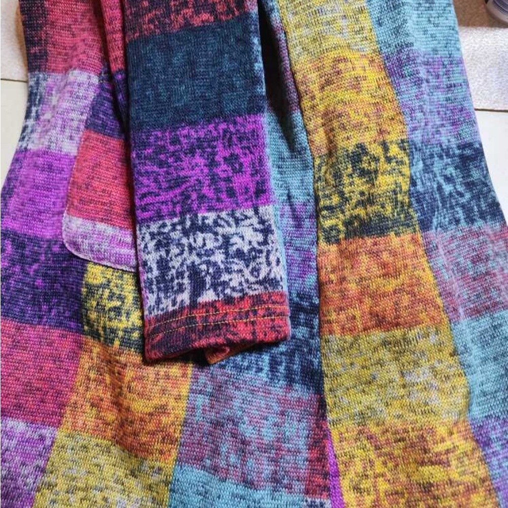 Luxe Plaid Checkered Long Sleeve Pocket Knit Hoodie Sweater Light Coat Brushed - Picture 5 of 8